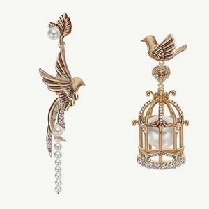Anthropologie Gold Bird and Cage Earrings